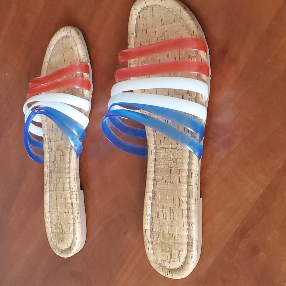 BC Footwear Firecracker vegan sandals, red/white/blue straps, Size 8, EUC - Picture 2 of 8